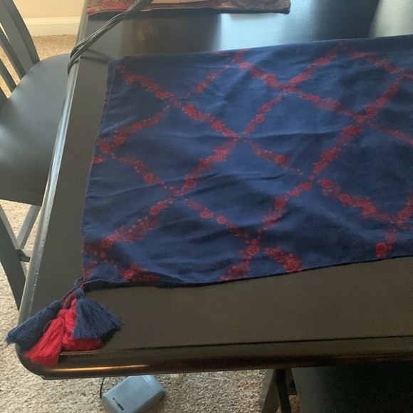 Talbots blue and red 4 tassel scarf. 55 inches by 55 inches - Picture 7 of 7